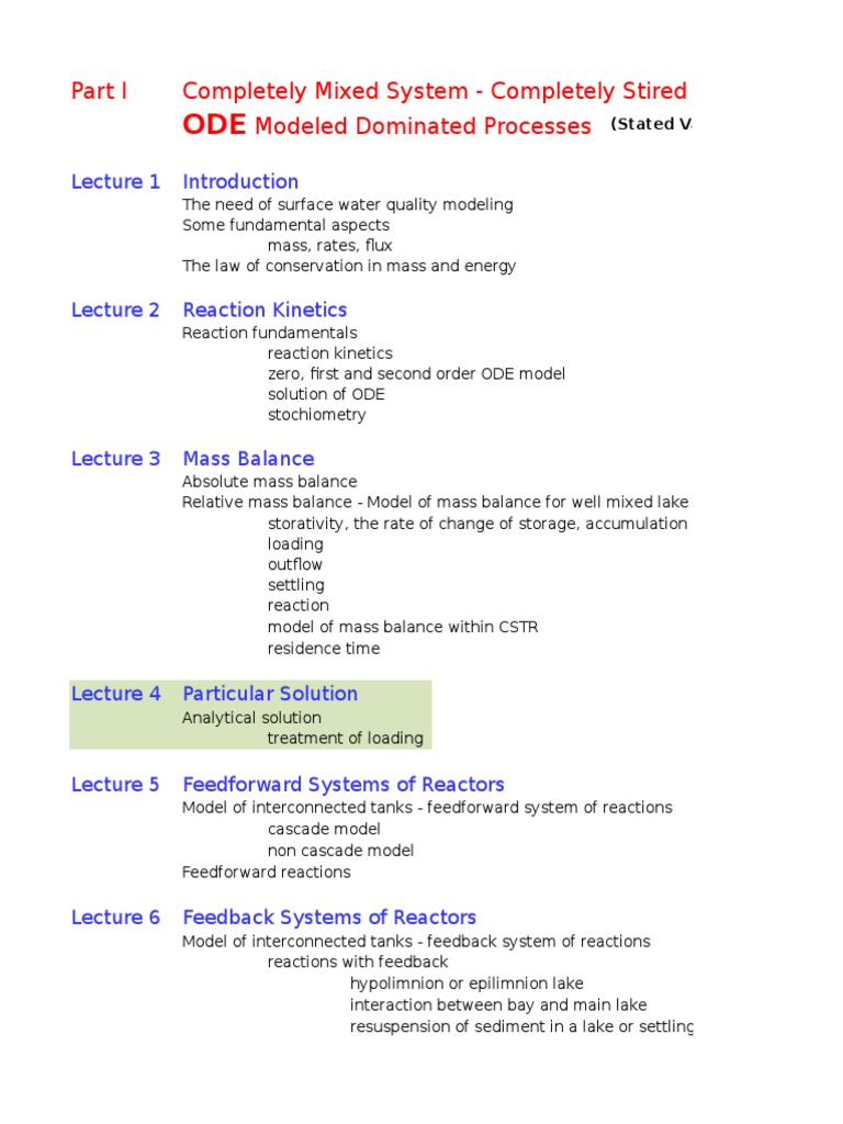 Notes On Handbook of Surface Water Quality Modeling PDF Diffusion