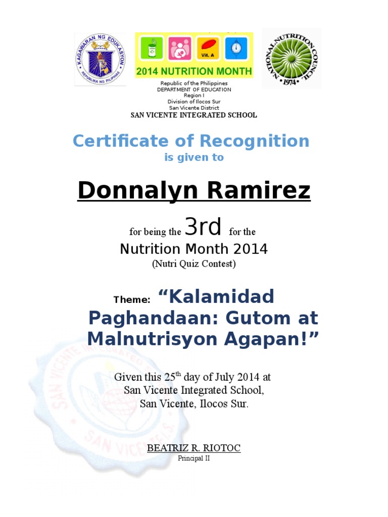 Certificate in Nutrition Month | Philippines | Further Education
