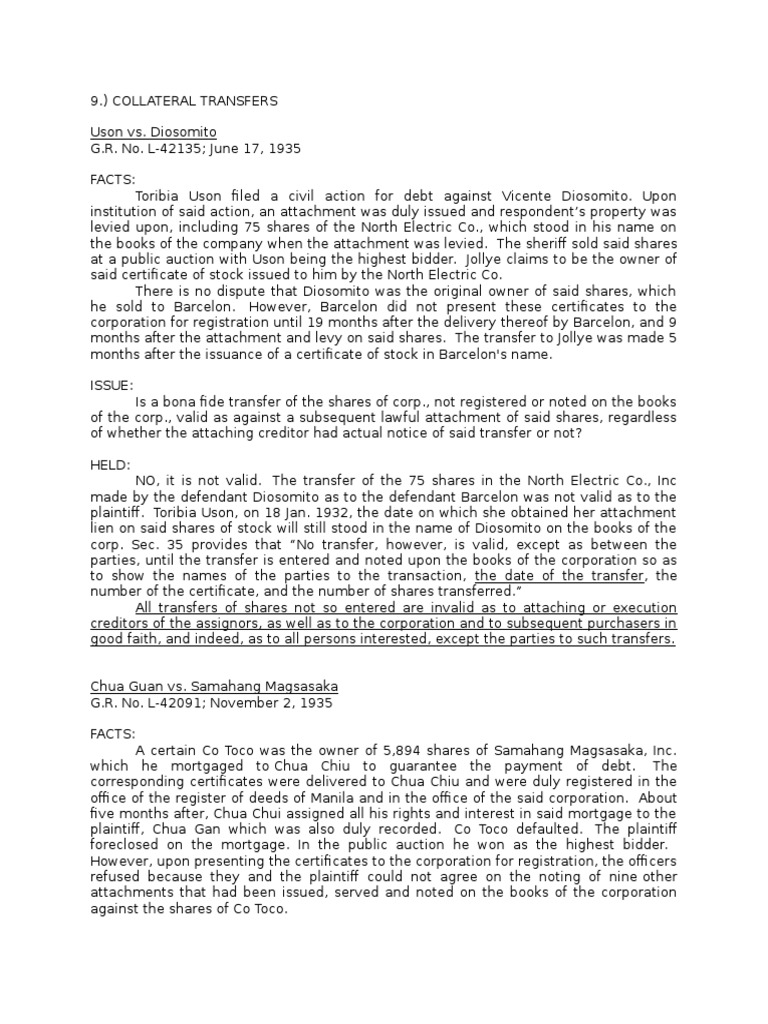 Corporation Law Case Digests Board Of Directors Mortgage Law