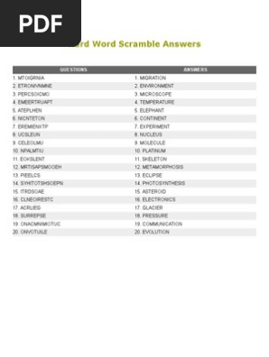Hard Word Scramble Answers Pdf