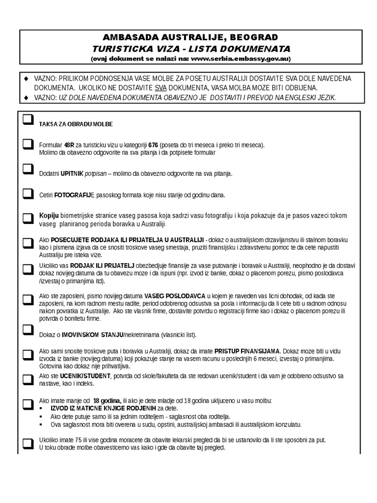 Australia tourist visa checklist pdf passport permanent residence