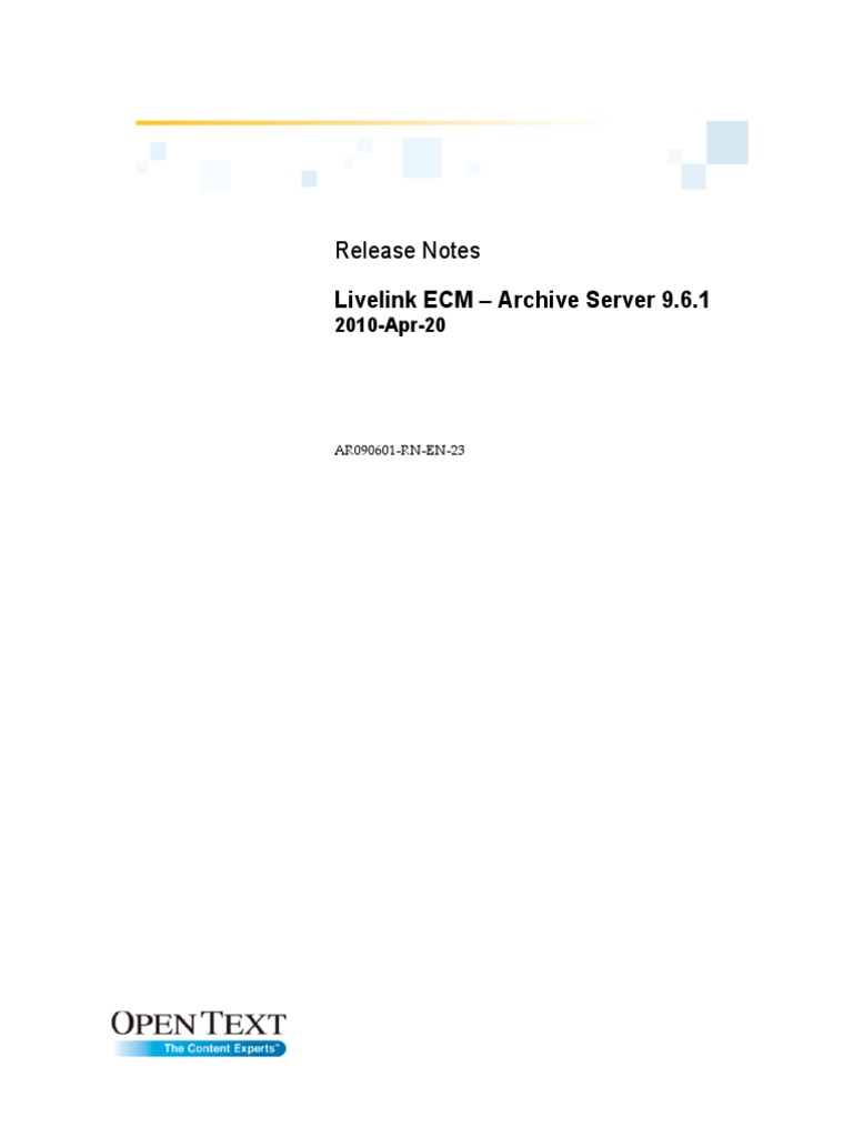 Livelink ECM - Archive Server 9.6.1 - Release Notes | PDF | 64 Bit ...