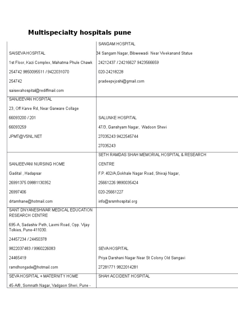 Multispecialty Hospitals in Pune | PDF