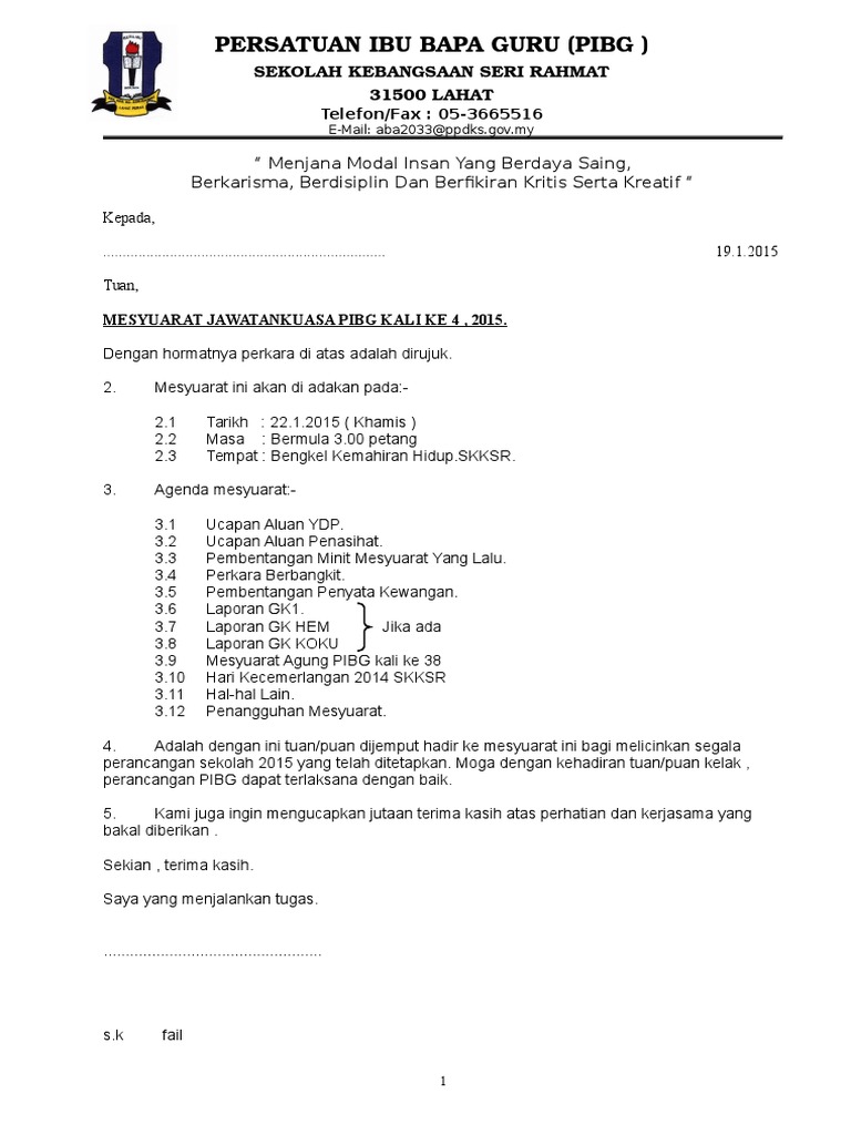 Surat Panggilan Mesyuarat Mpkk Kampung