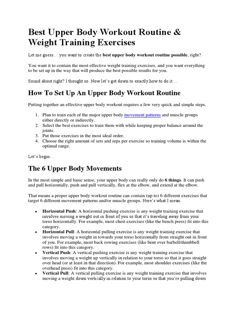 Best Upper Body Workout Routine PDF Weight Training Anatomical Terms Of Motion
