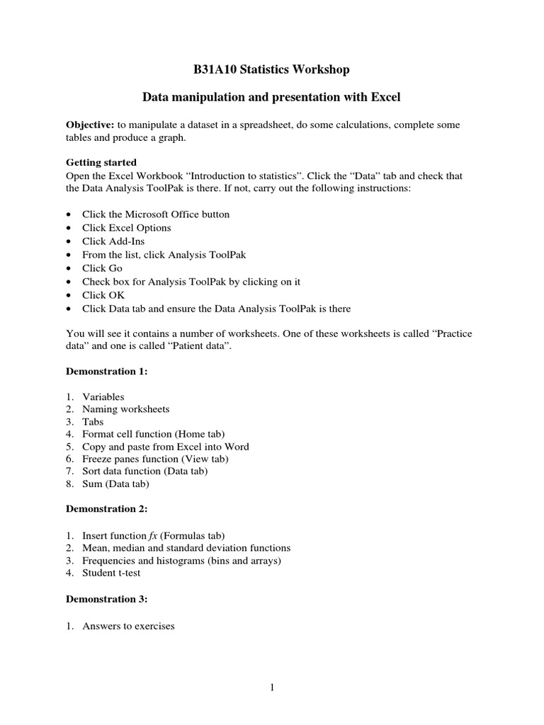 Excel Data Manipulation Workshop | PDF | Categorical Variable ...
