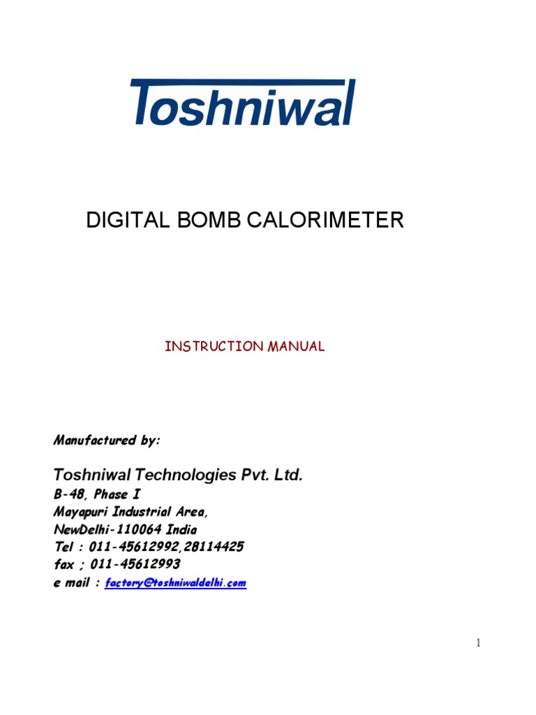 Digital Bomb Calorimeter Manual PDF Explosive Material Combustion
