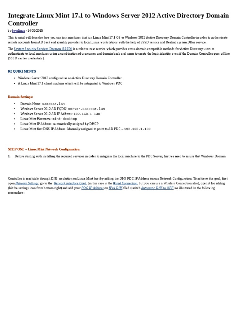 Integrate Linux Mint 17.1 To Windows Server 2012 Active Directory ...