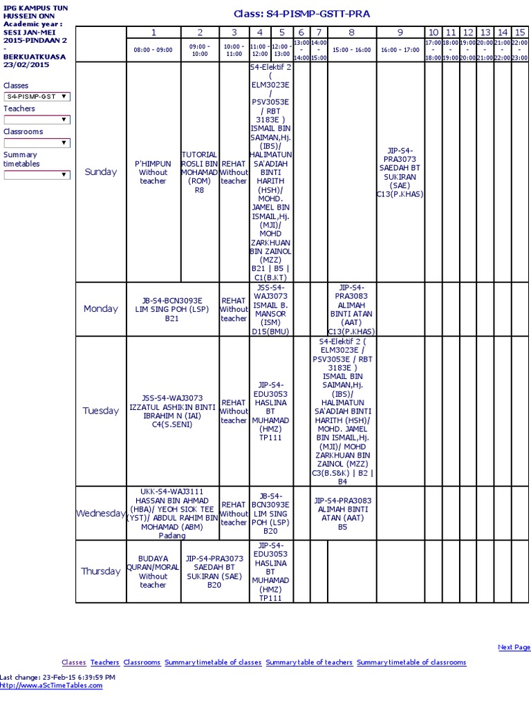 Timetable | PDF