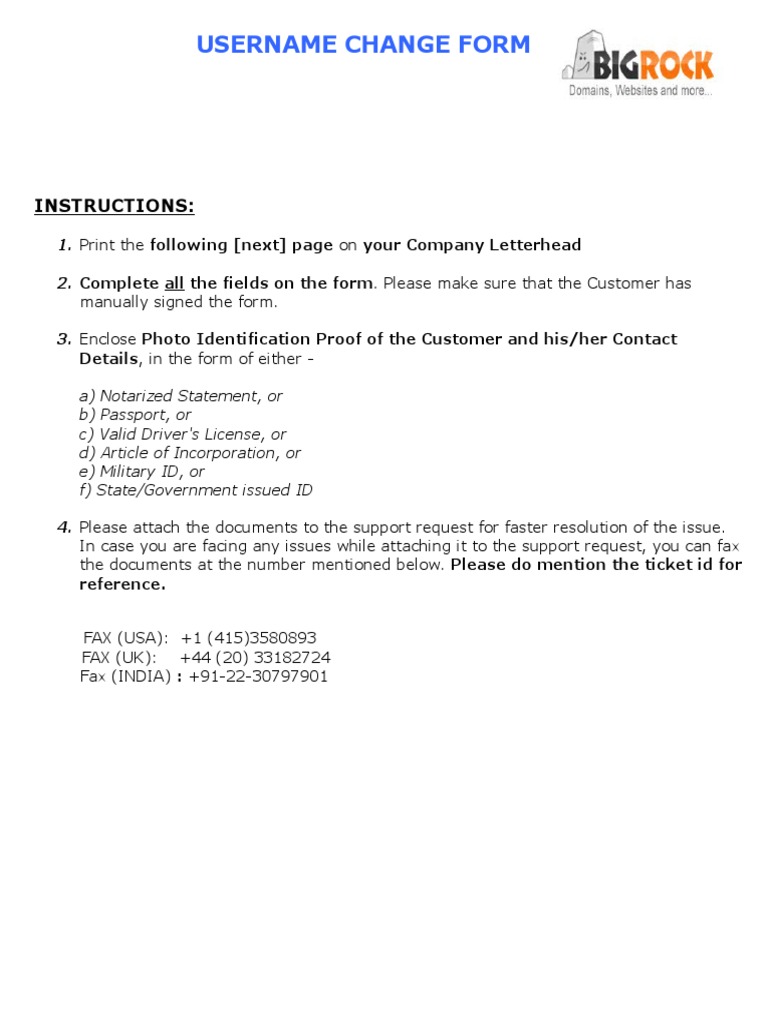 Username Change Form: Instructions | PDF