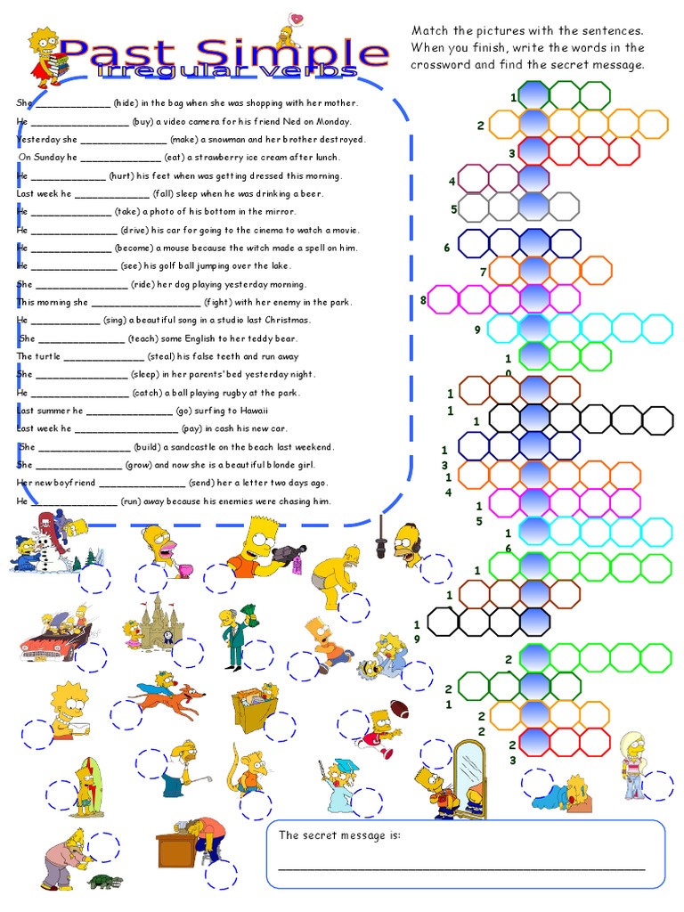 Past Simple Crossword Simpsons Irregular Verbs PDF