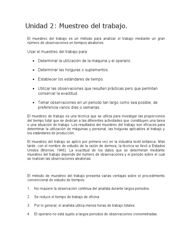 Unidad 2 Estudio del trabajo Muestreo (Estadísticas