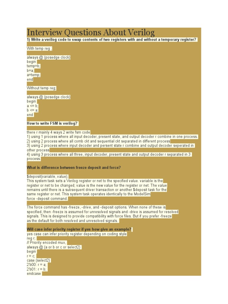 Interview Questions About Verilog Pdf Parameter Computer Programming Hardware Description Language