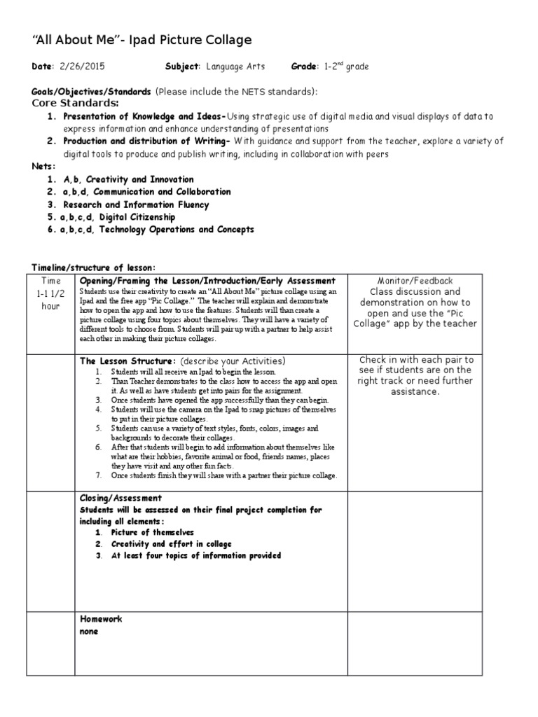 Lesson Plan TemplatePic Collage PDF Lesson Plan Pedagogy