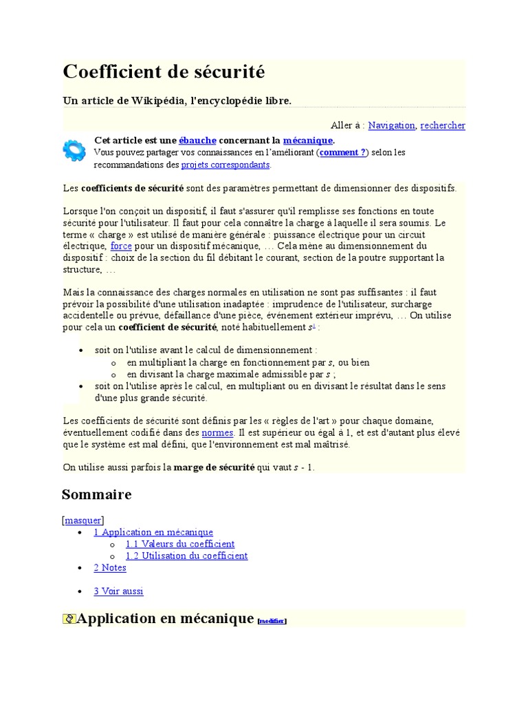 Coefficient de sécurité en mécanique PDF Mécanique du solide — free download