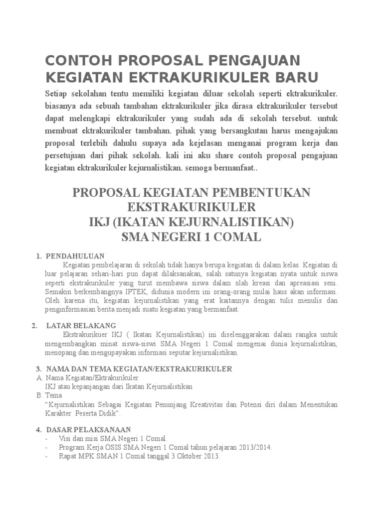 Contoh Proposal Pengajuan Kegiatan Ektrakurikuler Baru Pdf