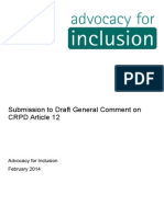 Submission To Draft General Comment On CRPD Article 12: Advocacy For Inclusion February 2014