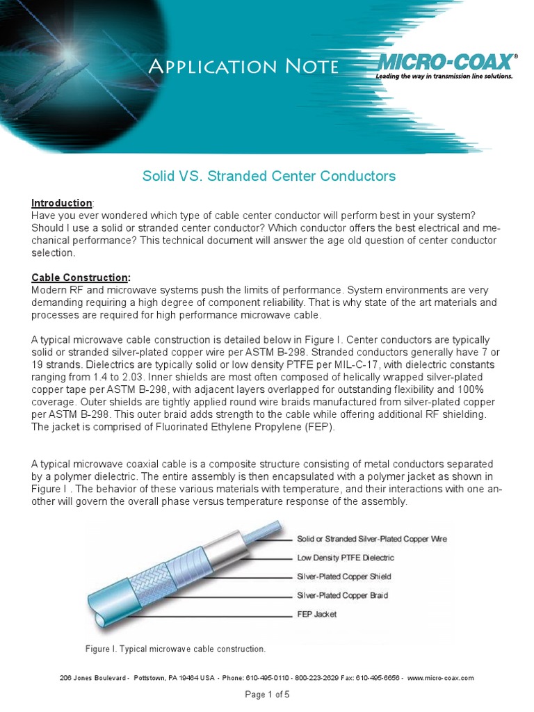 Solid vs. Stranded Center Conductors | PDF | Cable | Wire