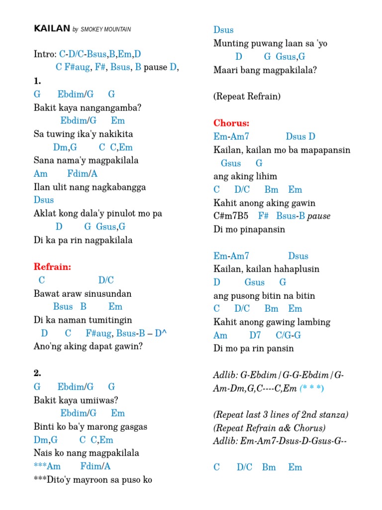 Kailan Chords by Smokey Mountain
