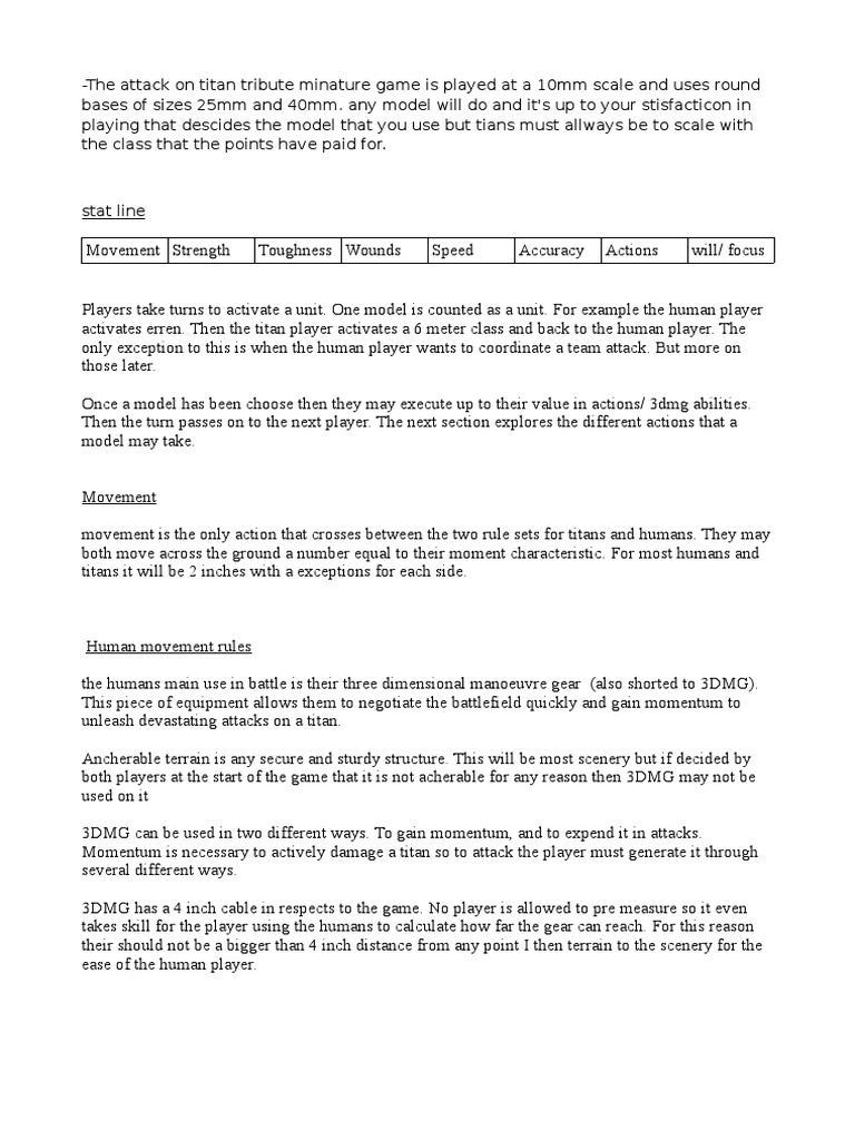 Attack On Titan Fan MAde Miniature Game Rules | PDF | Cannon | Rifle