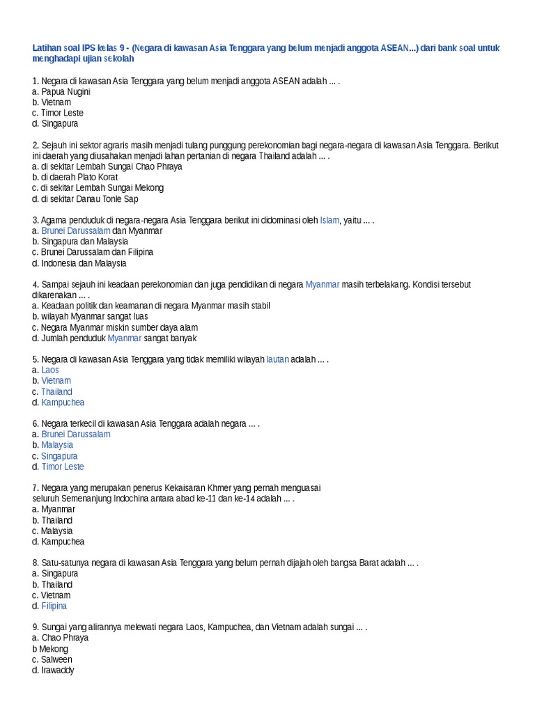 Latihan Soal Ips Kelas 9
