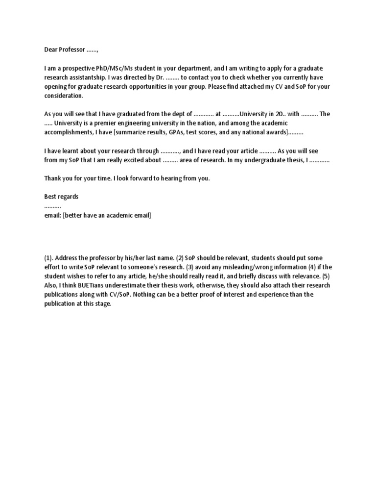 Email Template for Research Assistantship | PDF | Career & Growth