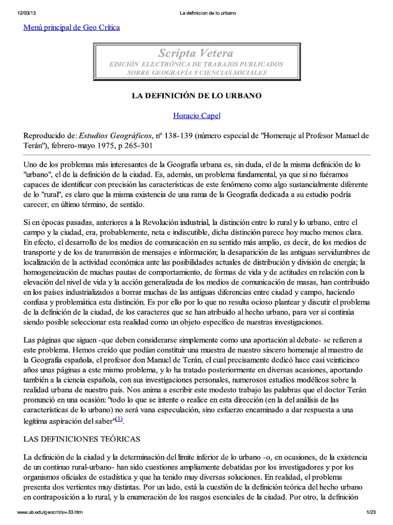 #CAPEL, Horacio - La Definicion de Lo Urbano | PDF