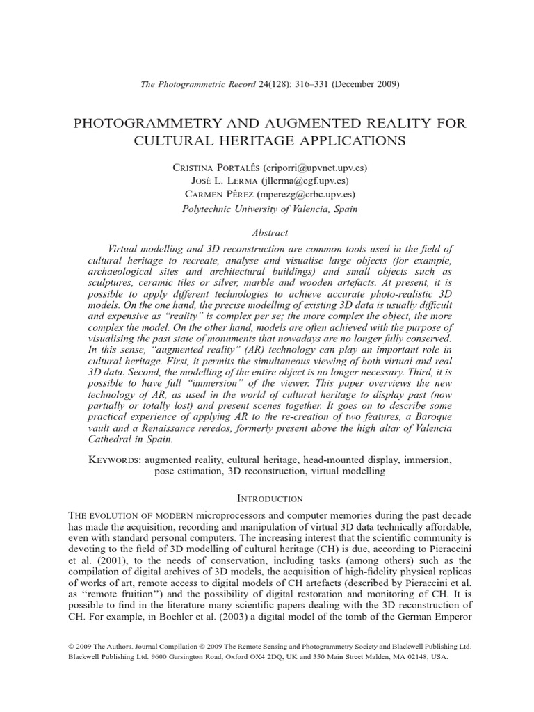 Photogrammetry and Augmented Reality For Cultural Heritage Application ...