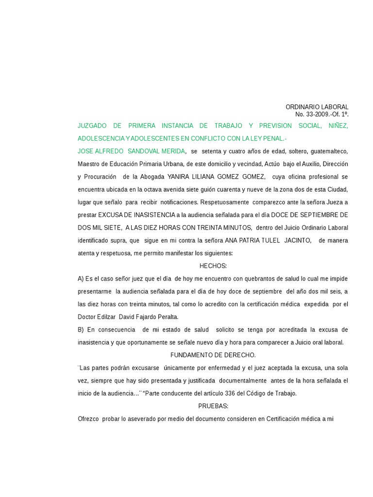 Memorial de Excusa Pre Audiencia | PDF | Guatemala | Justicia