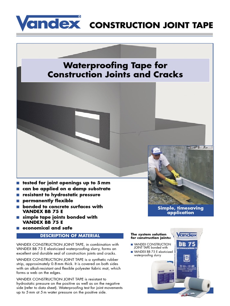 Vandex Waterproofing Tape for Joints | PDF | Manmade Materials | Concrete