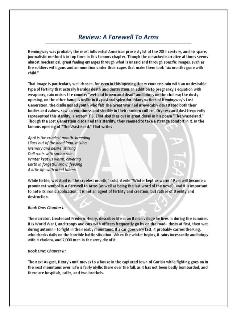 Edtob Review A Farewell To Arms PDF