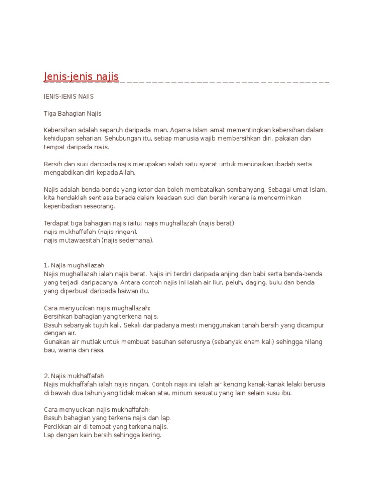 Feqah Thn 2 Jenis Jenis Najis Pdf