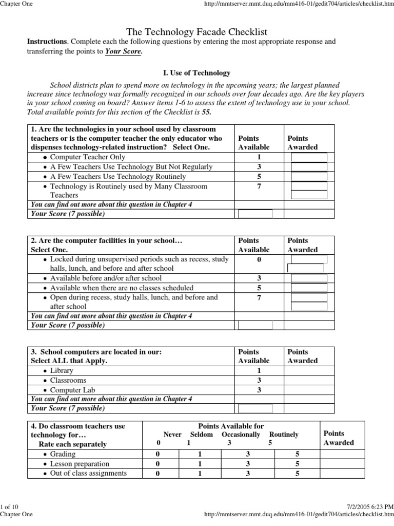 The Technology Facade Checklist | PDF | Lesson Plan | Teachers