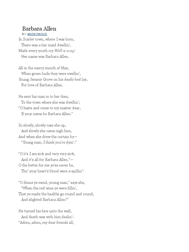 Tragic Ballad of Barbara Allen | PDF