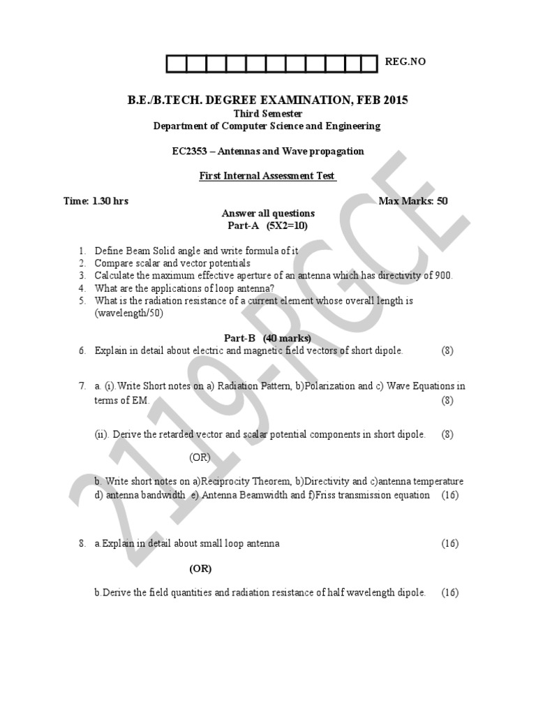 B.E./B.Tech. Degree Examination, Feb 2015: Reg - No | PDF | Teaching ...