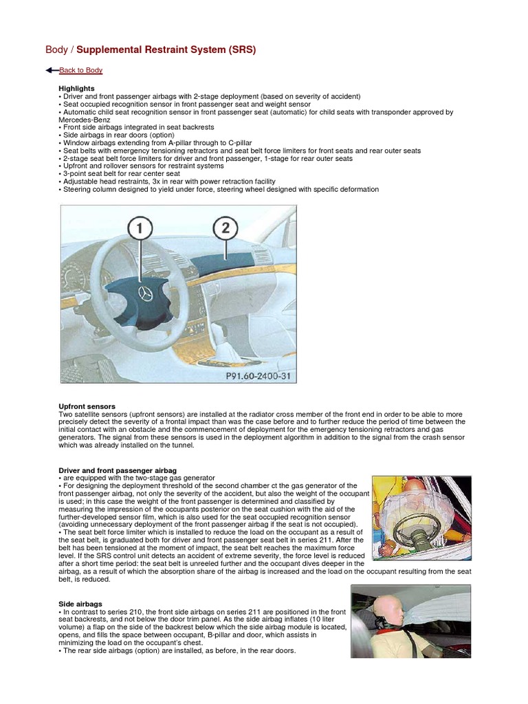 Supplemental Restraint System (SRS) Airbag Seat Belt