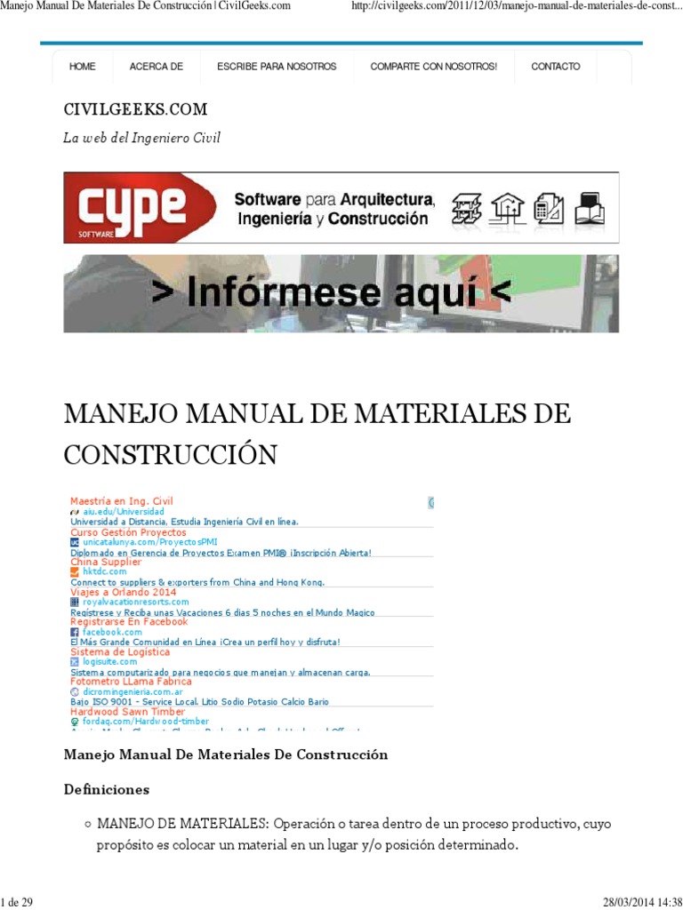Manejo Manual de Materiales de Construcción | PDF | Ingeniero civil ...
