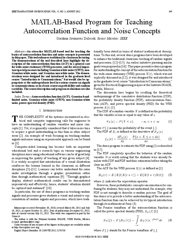 ACF Matlab (1) D | PDF | Spectral Density | Probability Density Function