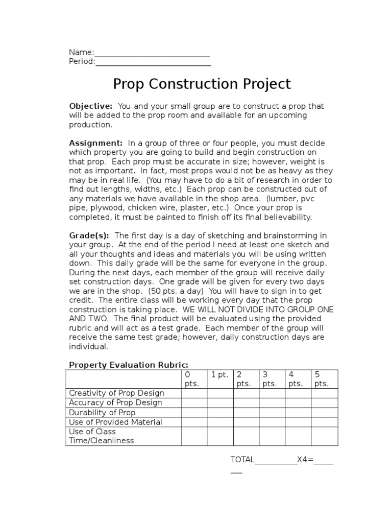 Prop Construction Project Guidelines | PDF | Art