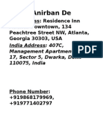 Anirban De: US Address: Residence Inn Atlanta Downtown, 134 Peachtree Street NW, Atlanta, Georgia 30303, USA