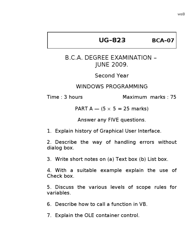 B.C.A. Windows Programming June 2009. Second Year | PDF | Teaching ...