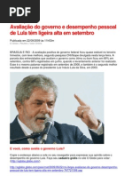 Avaliação do governo e desempenho pessoal de Lula têm ligeira alta em setembro