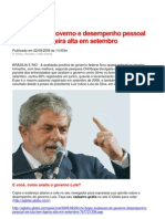 Avaliação do governo e desempenho pessoal de Lula têm ligeira alta em setembro