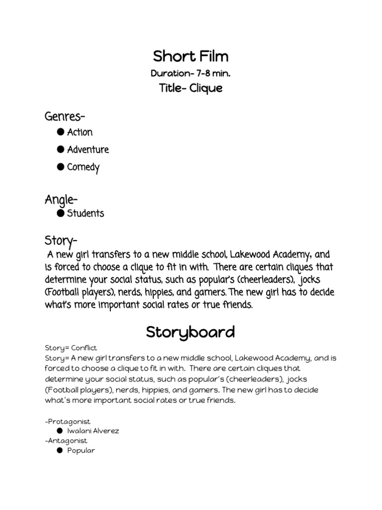 Clique: A Short Film on Social Status | PDF