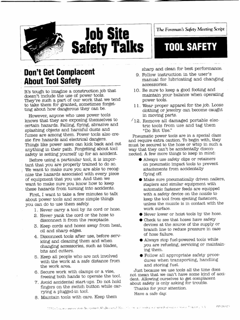 Essential Tool Safety Guidelines | PDF | Occupational Safety And Health ...