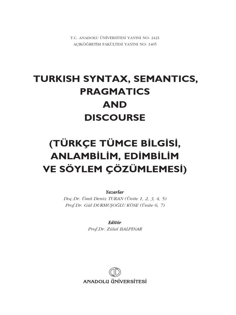 Turkish Syntax Semantics