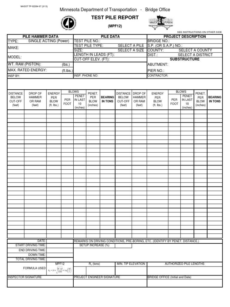 MnDOT Test Pile Report Template | PDF