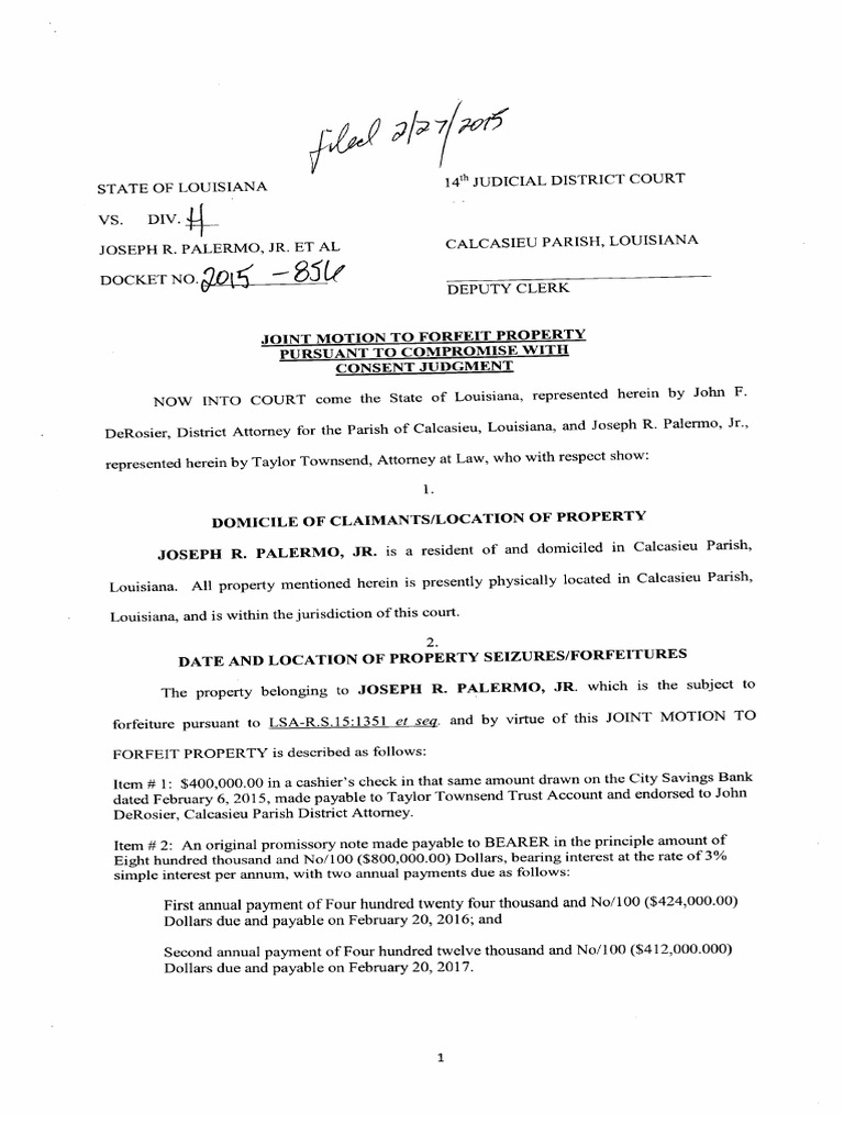 Joint Motion To Forefeit Property | PDF