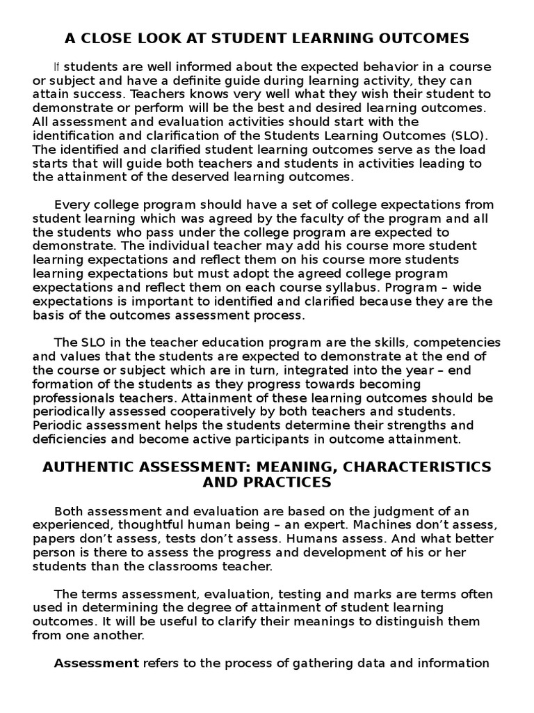 Understanding Student Learning Outcomes | PDF | Educational Assessment ...