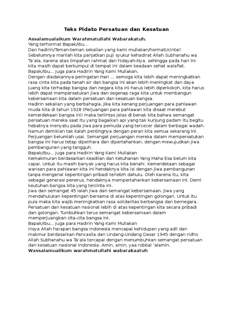 Teks Pidato Persatuan Dan Kesatuan | PDF